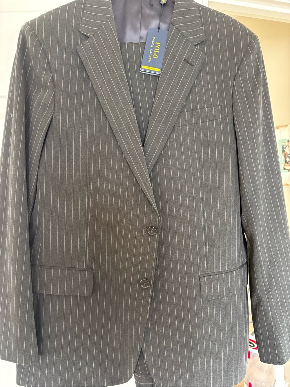 Polo by Ralph Lauren Dark Gray Pinstripe Suit 42L and pants 34/32